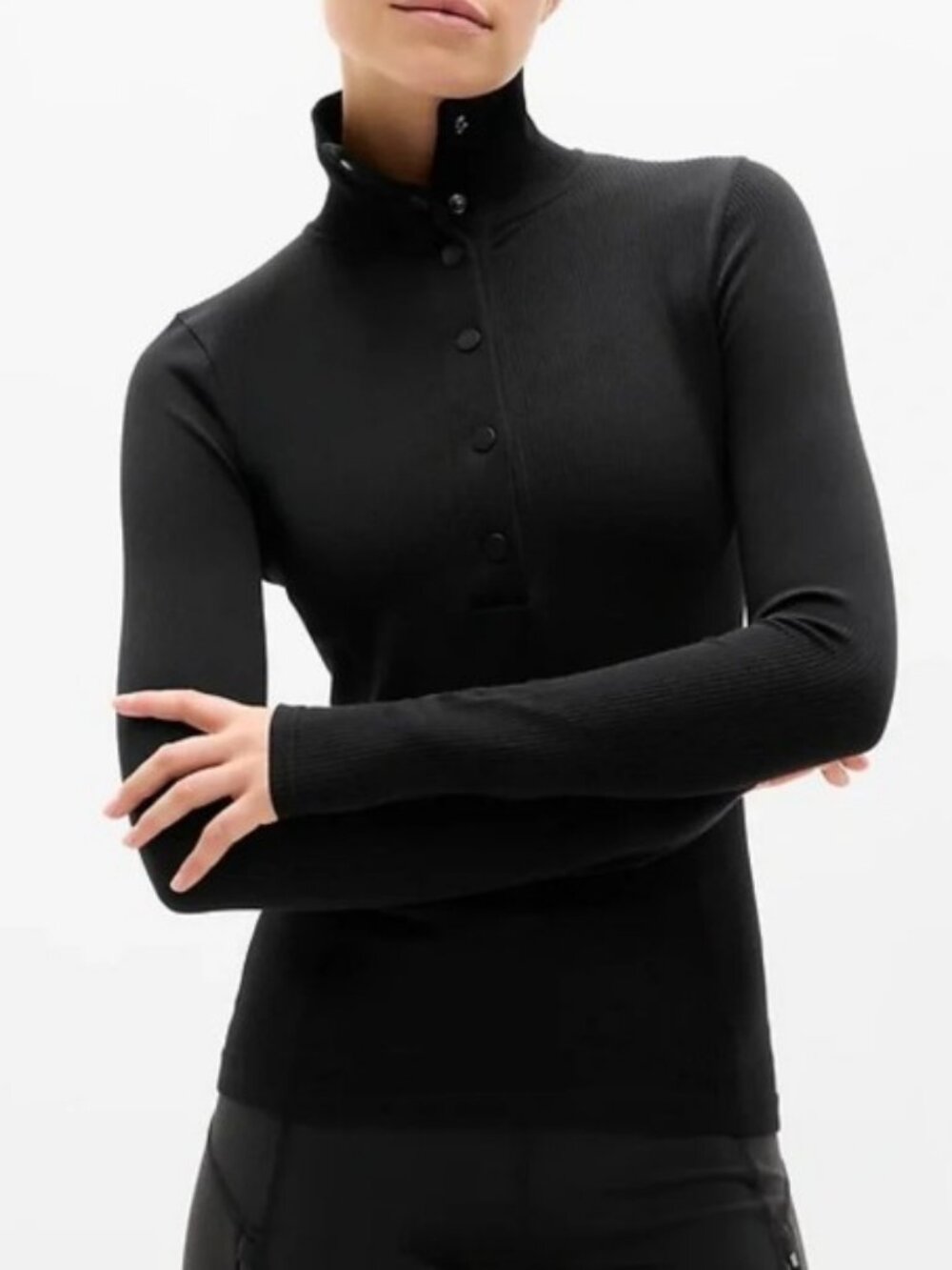 Athleta Flurry seamless henley top black women's size L